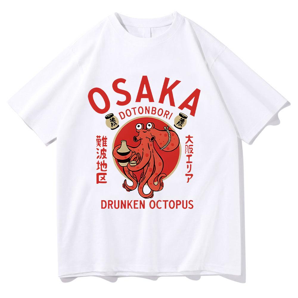 Osaka Dotonbori Drunken Octopus T-shirts Japanese Food Funny Cotton Tee-shirts Summer Fanshion Women Men Tops Vintage Aesthetic Tees