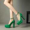 Glossy Patent Leather Pumps Women Super High Heels Thick Sole Platform Shoes Woman Pointed Toe Ankle Buckle Party Wedding Pump