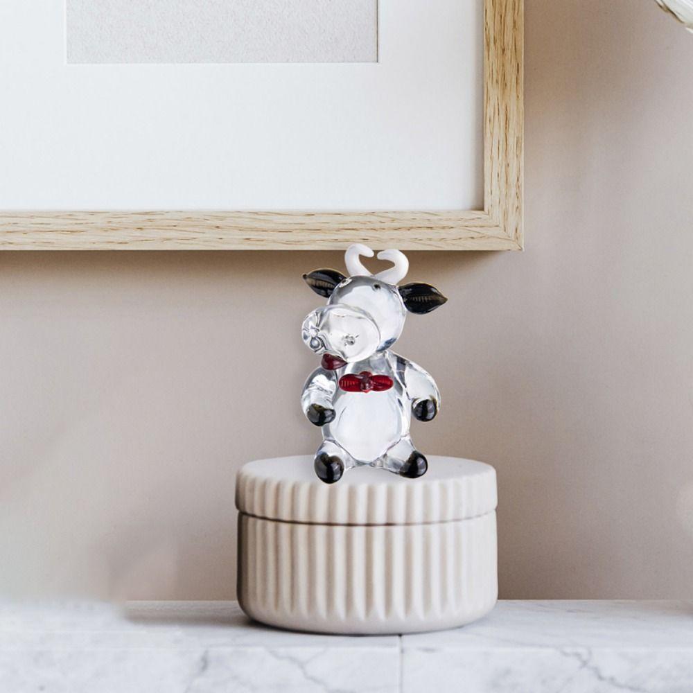 Мультяшная хрустальная корова, украшение, маленькая фигурка животного, разноцветная стеклянная корова, миниатюрный детский подарок