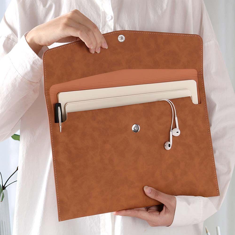 Filing Products Button Design Document Organizer Bag PU Leather Folder Laptop Bag Business Handbag