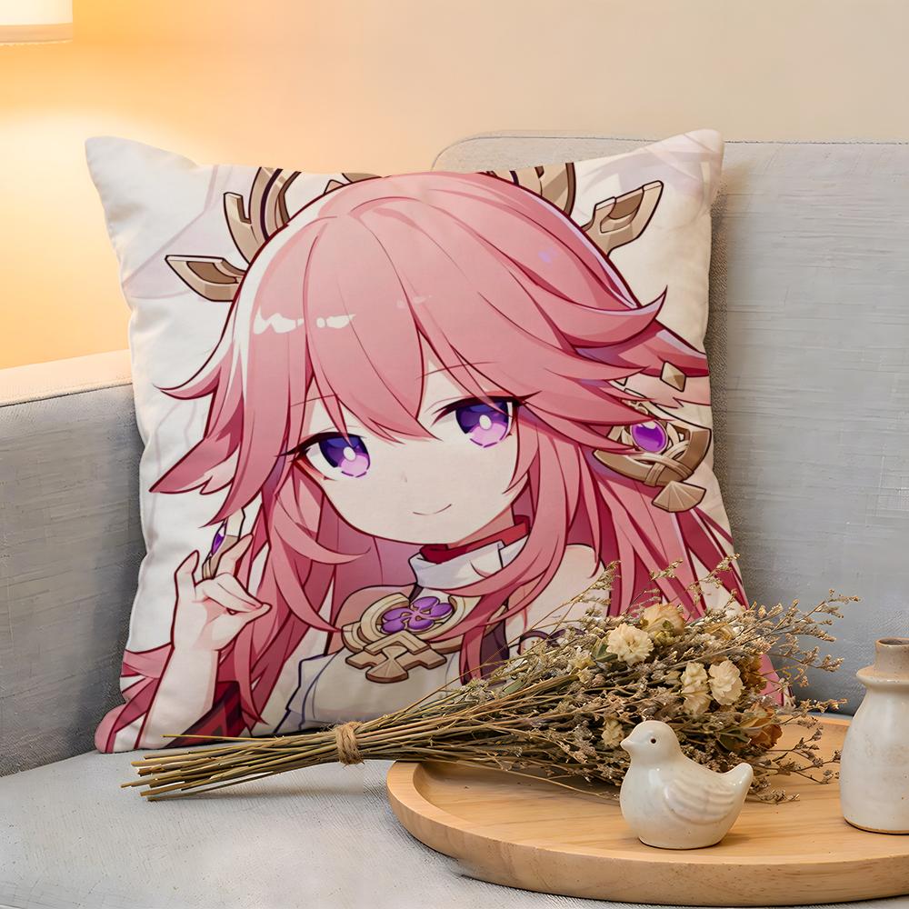 Cushion Cover  Linen  SkinFriendly Soft Decorative Case For Sofa Home Decor Cartoon Honkai Impact Cute Pillow cover