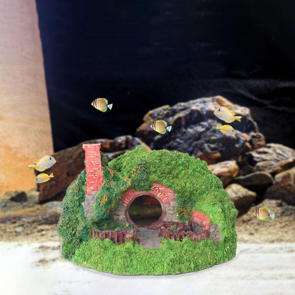 Resin Moss House Landscaping Decorative Fish Hiding Reptile Hole Fish Shrimp Hideout  Aquarium