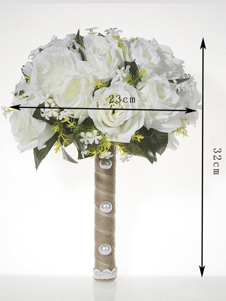 Свадебный букет 32 см с лентами из жемчужных кристаллов, искусственный цветок розы для невесты, подружки невесты, букет из искусственных цветов для свадебной вечеринки