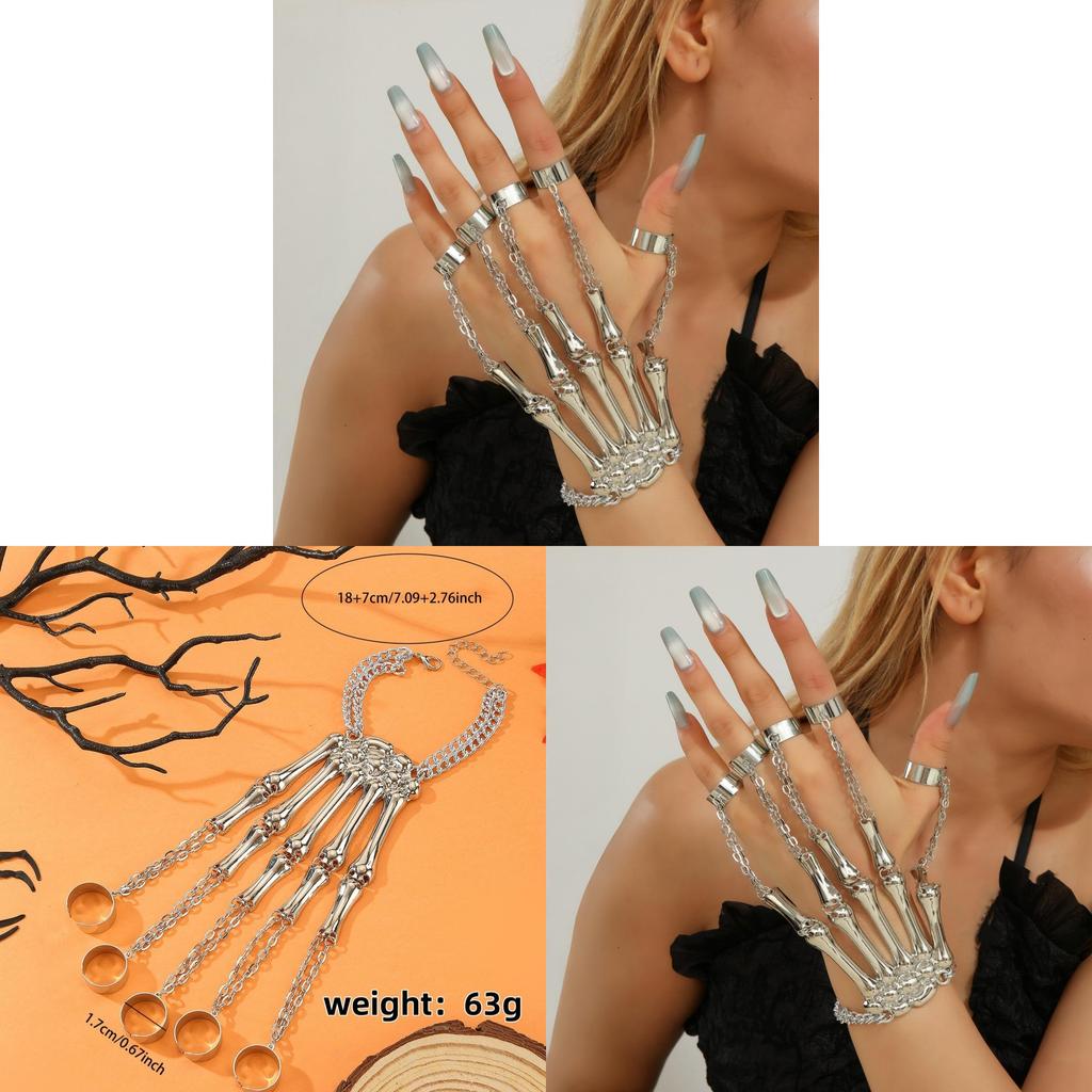 Dark Style Gothic Skeleton Finger Bracelet With Electroplated Alloy For Women Gift