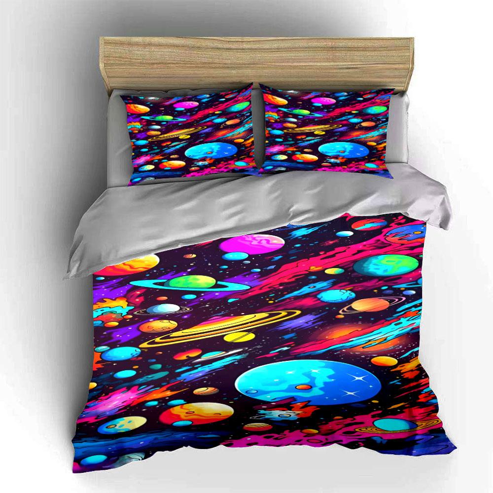 Colorful planets and stars. Bedding sets Duvet cover sets Duvet covers Pillowcases(1* Duvet Cover 2* Pillowcases without duvet insert)