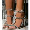 Fashion Summer Fashion Crystal Chain Ankel Strap Sandals Women Wedding Banquet Bridal Shoes Sexy Pointed Toe Stripper Heels Gold Silver