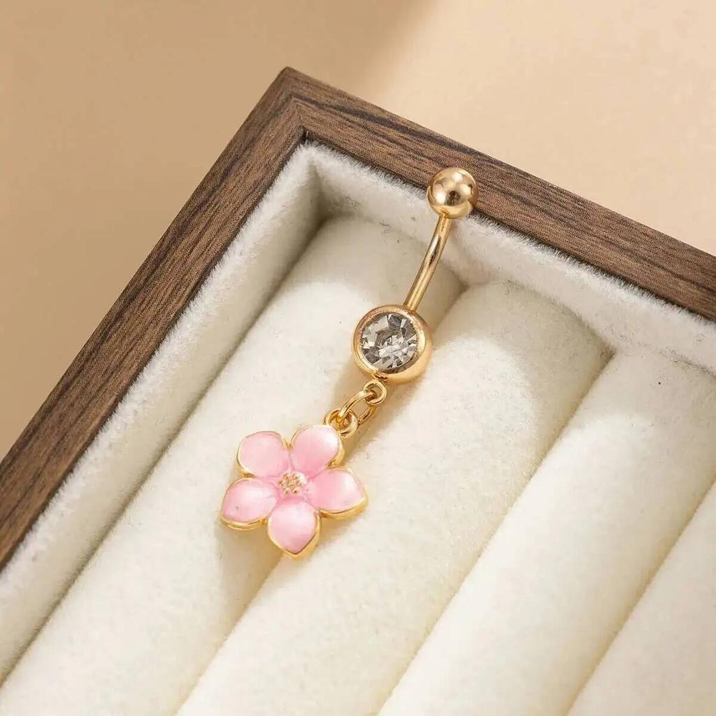 SHIXIN 2026 Summer New Stainless Steel Drip Oil Flower Pendant Navel Piercing Women Sexy Gold Color Zircon Piercing Body Jewelry