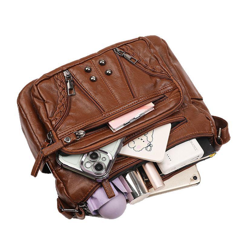 Женская сумка из мягкой кожи, многослойная, простая, через плечо, сумка через плечо, модный женский рюкзак для мам