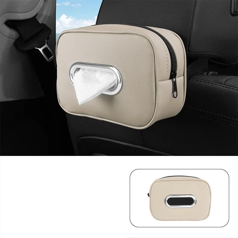 Car Tissue Box Holder Nappa Leather Car Center Console Armrest Napkin Box Sun Visor Backseat Tissue Case with Fix Strap