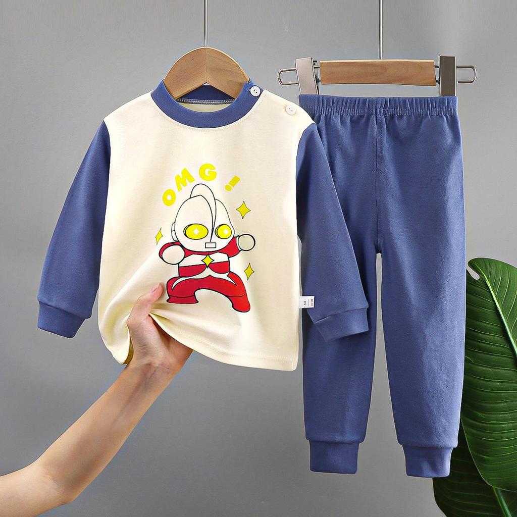 Зимняя детская футболка с длинным рукавом и круглым вырезом, комплект брюк, повседневный мешковатый костюм из 2 предметов, хлопковый наряд с мультяшным принтом