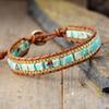 Женский плетеный браслет с бирюзовыми камнями, богемный аксессуар в виде ювелирного украшения