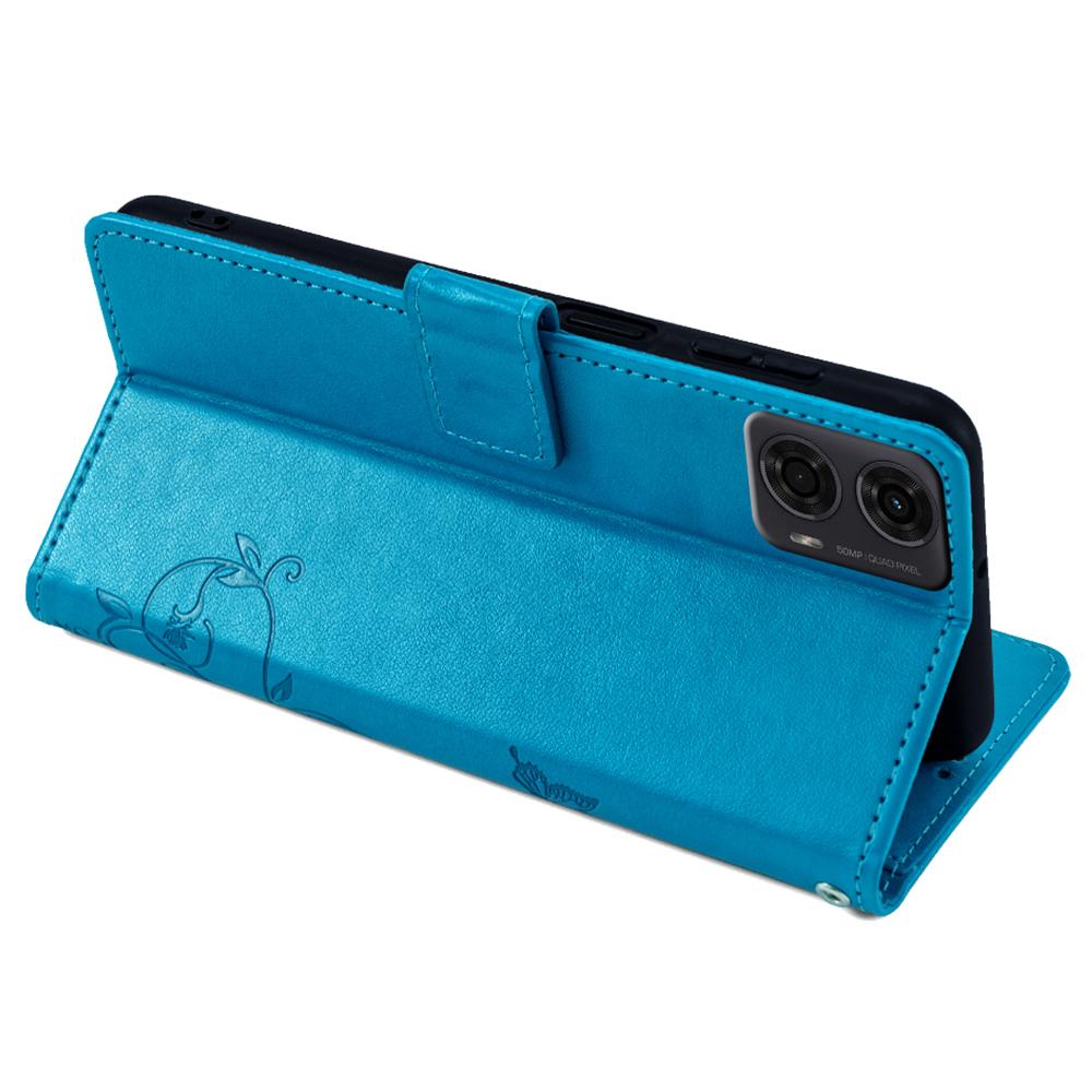 Кожаный чехол-кошелек для Motorola Moto E14 4G/G04 4G/G04s 4G/G24 4G со слотами для карт, с рисунком бабочки и цветка, чехол для телефона со шнурком