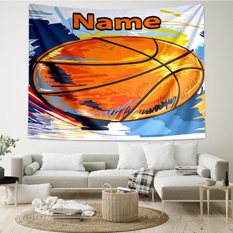 Custom Name basketball Print Tapestry, Backdrop, Easy Setup, Ideal for Bedroom, Office & Living Room, with Aesthetic Wall Hanging Decor.