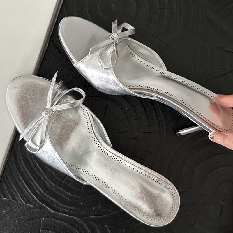 Модные Eilyken 2025 Новинки Летние Розовые Шлепанцы с Бантом-бабочкой Женская Элегантность Стриптизерша Тонкий Низкий Каблук Женские Мюли Шлепанцы Обувь