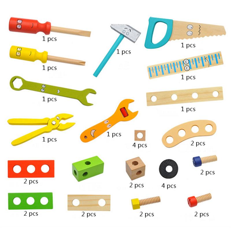 Kids Wooden Toolbox Montessori Pretend Play Tool Children Nut Screw Assembly Simulation Repair Carpenter Educational Puzzle Toy