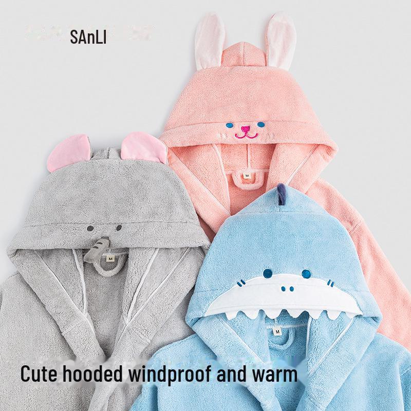 Комплект халатов с капюшоном для родителей и детей Sanli - полотенца из кораллового флиса для детей и взрослых