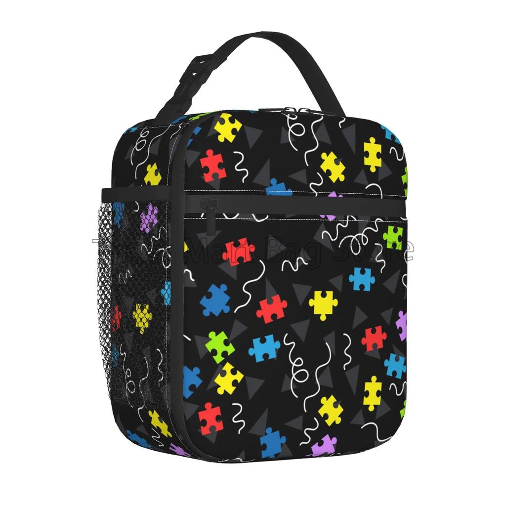 Autism Awareness Lunch Bags for Women Colorful Puzzle Piece Lunch Bag Water-resistant Thermal Bento Tote for Work Picnic Beach