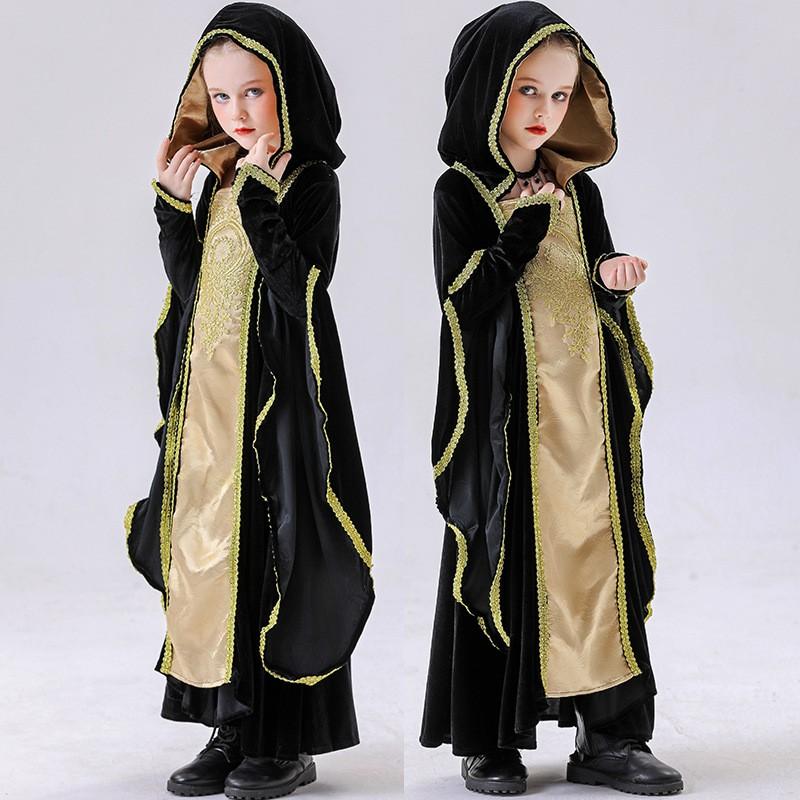 Medieval Queen Costume Girls Halloween Party Dress Fantasy Stage Outfit Cotton Renaissance Princess Gown