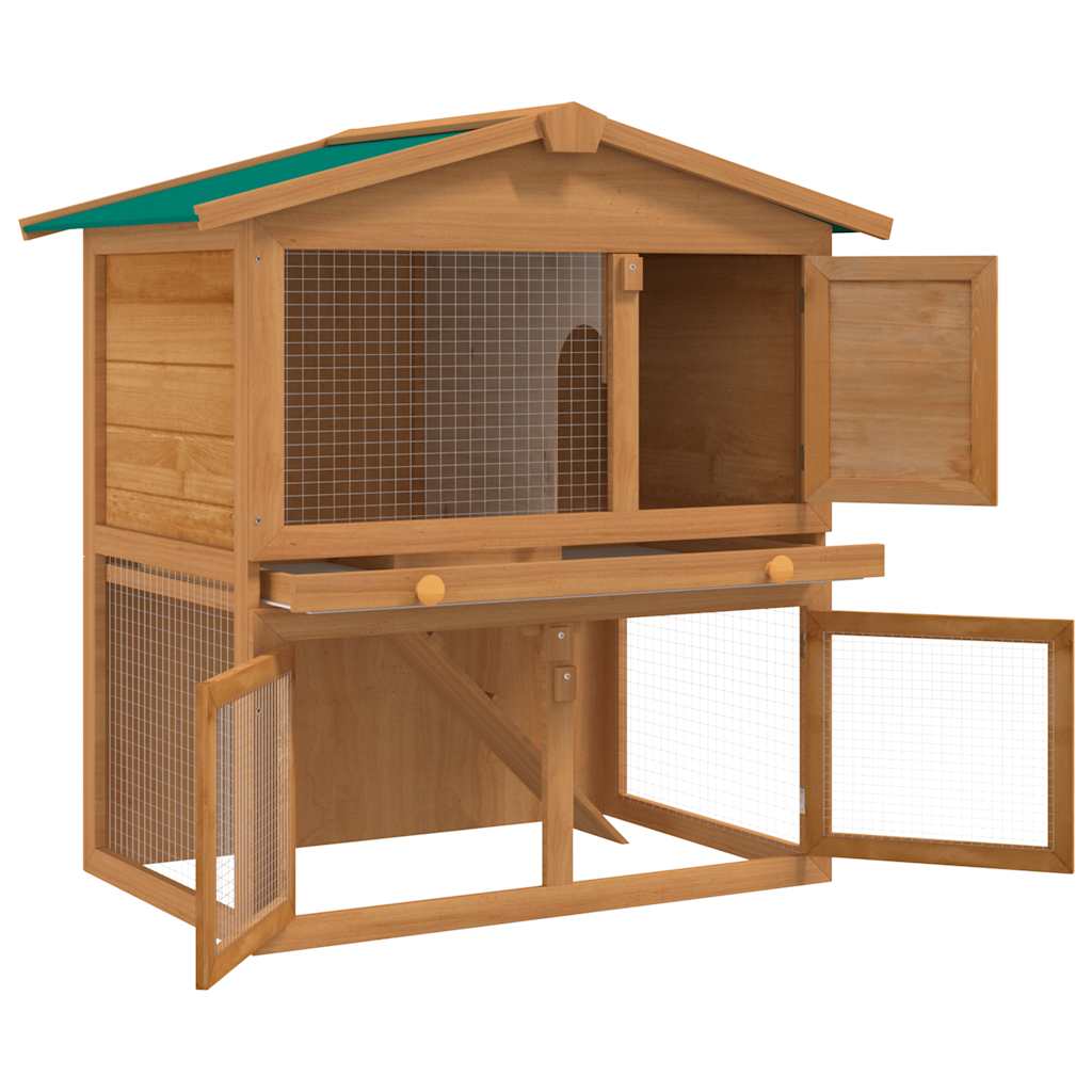 Rabbit Hutch Small Animal House Rabbit Cage with 3 Doors Wooden