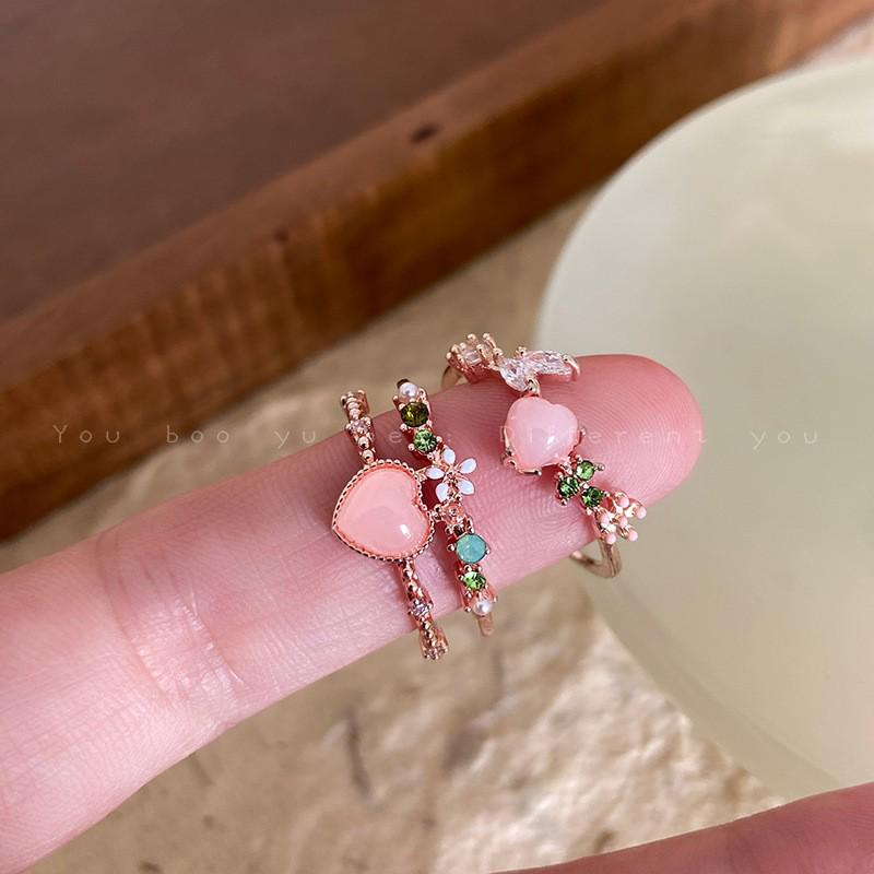 Кольцо с цирконом в виде цветка любви в два слоя - Регулируемое, Роскошный японский и корейский дизайн