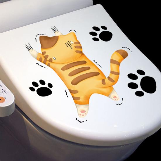 Наклейка на унитаз с мультяшным котом, съемная самоклеящаяся водонепроницаемая наклейка из ПВХ для гостиной, ванной комнаты, стены искусства, украшение для крышки унитаза с лапой котенка