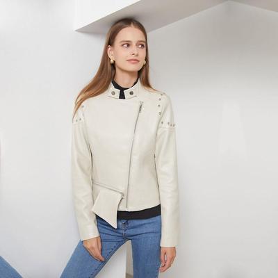 Женская куртка из искусственной кожи с заклепками и воротником-стойкой на весну и осень, однотонная, S-3XL