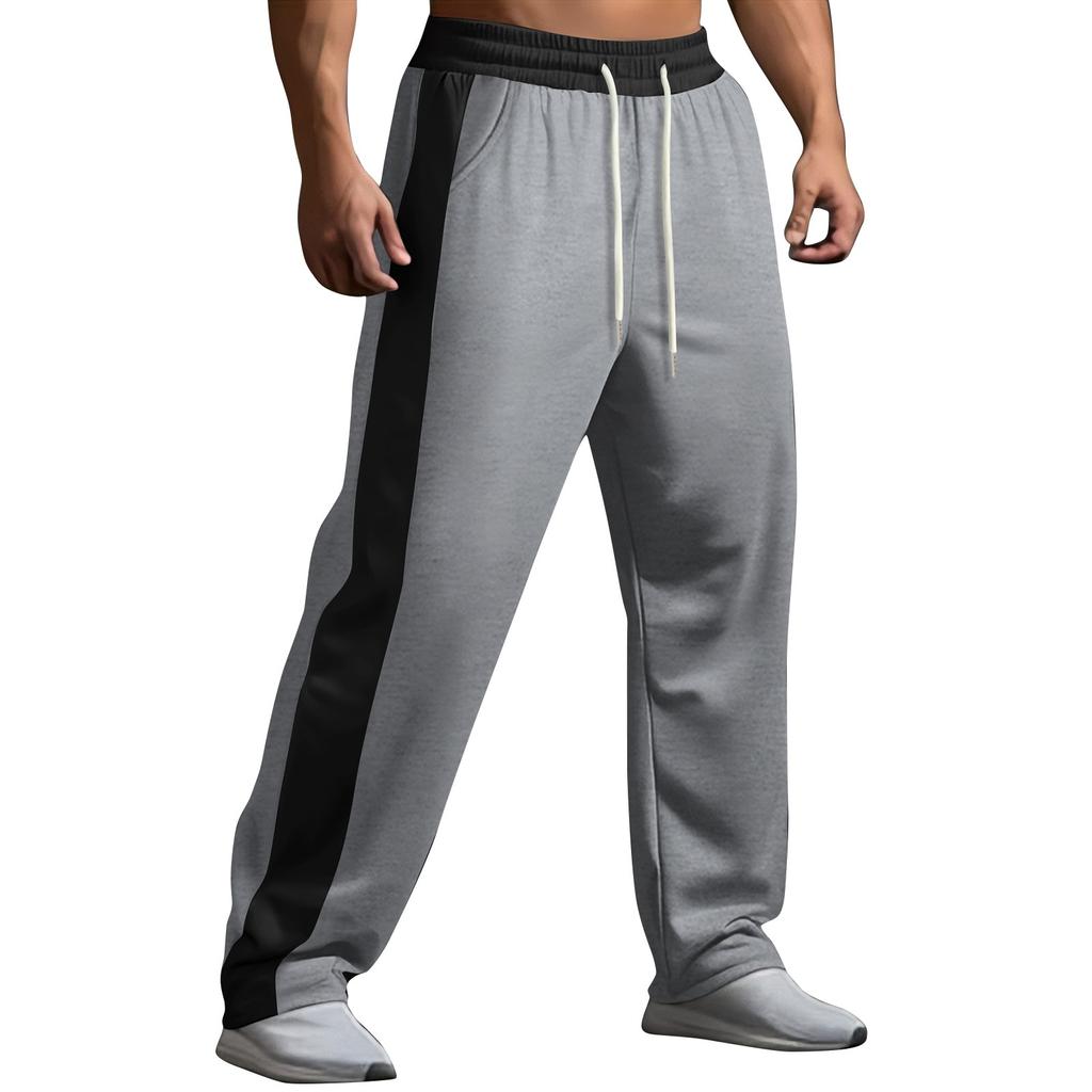 Men's Summer Drawstring Casual Color Block Pants Men's Breathable Sports Trousers