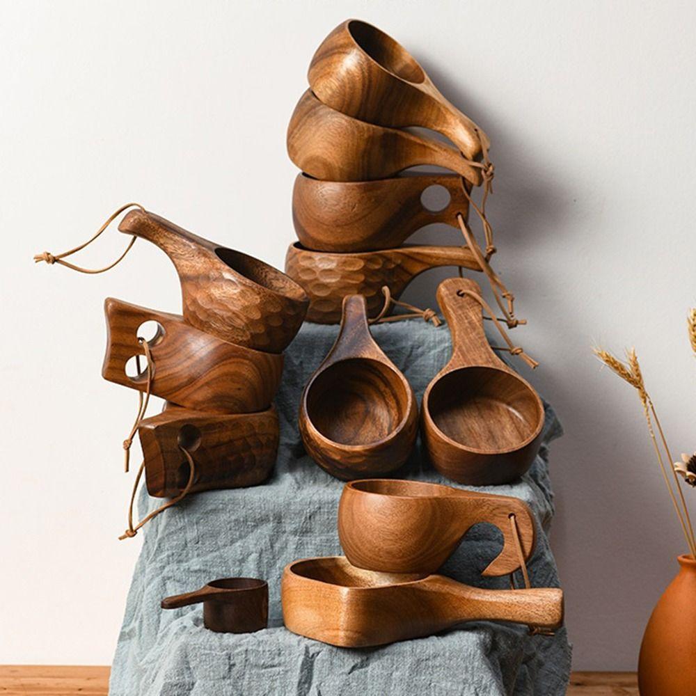 Wood Breakfast Cup Camping Handy Cup Acacia Wood Milk Cup Water Cup Breakfast Cup Turtle Shell