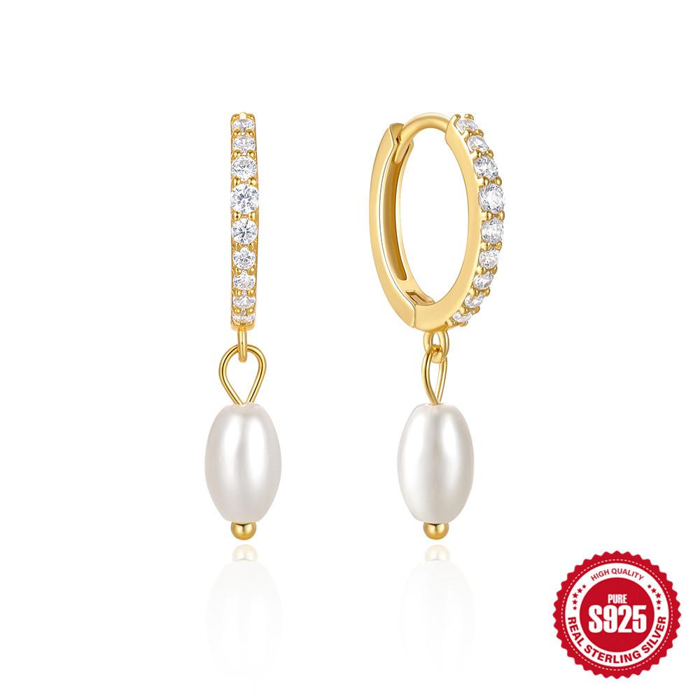 Simple Pearl Zircon S925 Sterling Silver Temperament Elegant Design Earrings Earrings Pearl Earrings