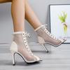 Women High Heeled Sandals Sexy High Heels Party Shoes Summer Mesh Peep Toe High Heels Boots Latin Jazz Dance Shoes Pumps