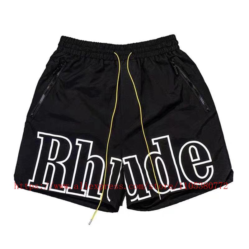 Новейший стиль RHUDE Мужские Повседневные Шорты Хип-Хоп Эластичный Пояс Шнурок Карман на Молнии Летние Уличные Пляжные Шорты для Отдыха
