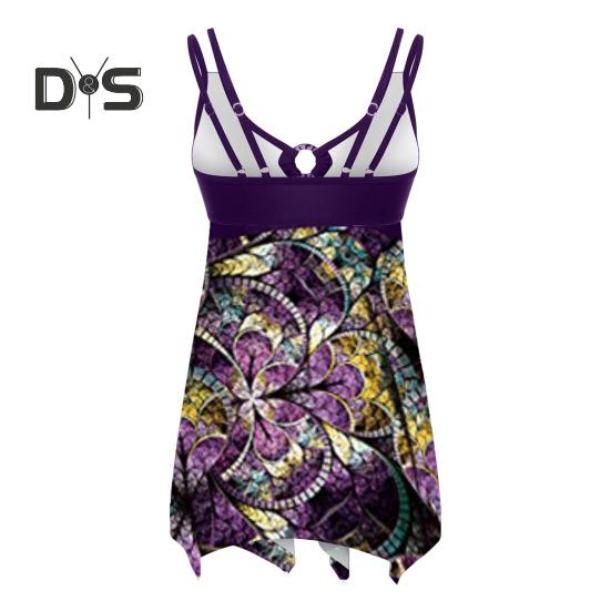 Комплект из 2 предметов танкини с V-образным вырезом, неровным подолом, купальник с подкладками для груди, без стальной поддержки, плавки