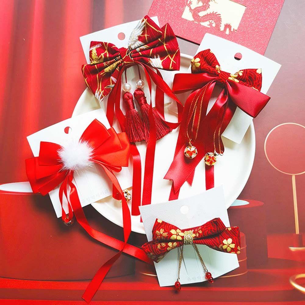 Plush Hair Grip Bowknot Chinese New Year Hairpins Bow Hair Hoop Hair Rope Kids Chinese Hair Clips