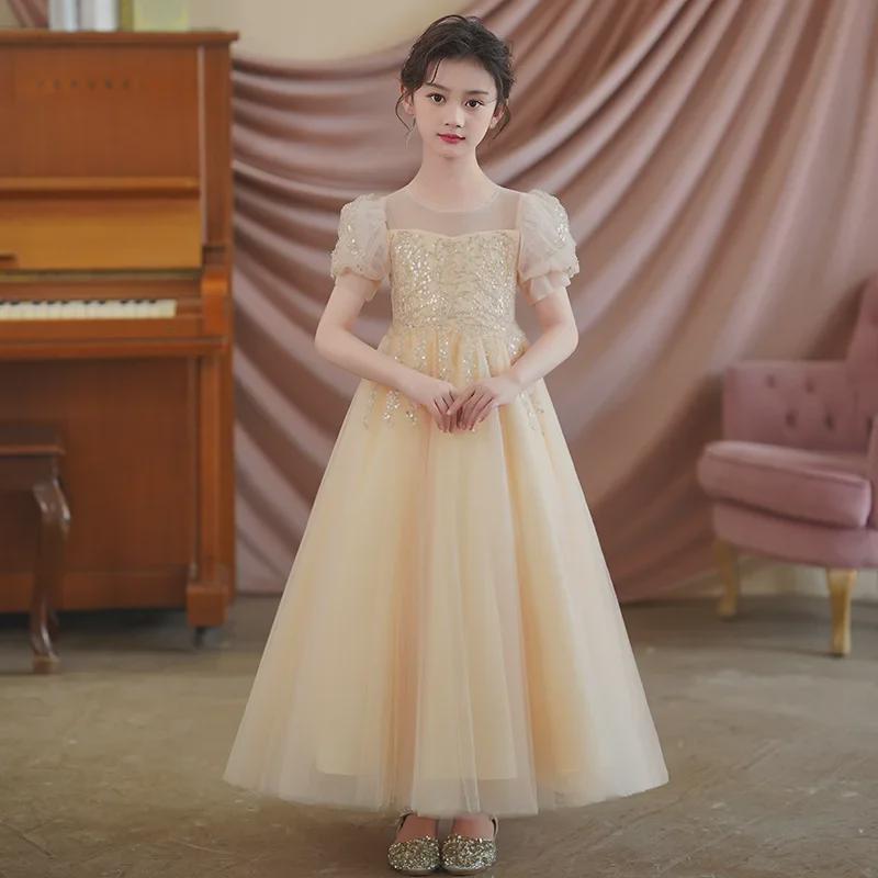Высококачественное пышное платье принцессы для девочек - летний наряд для игры на пианино и дня рождения
