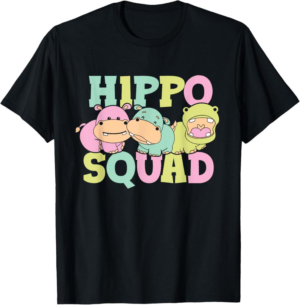 Hippo Squad Saying Cute Hippopotamus Hippos T-Shirt Unisex Summer Streetwear Tops Couple Funny Shirt Graphic T Shirts Camisas