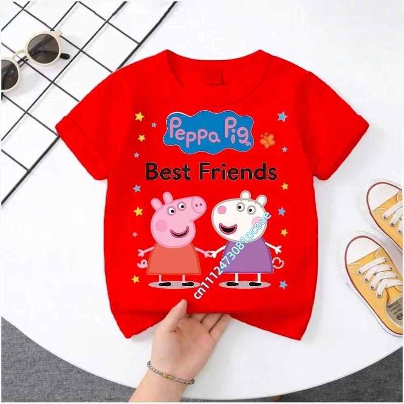 2026 Summer T-shirt - Peppa Pig Children's Pure Cotton Short-Sleeved Boys' Sport Shirt for Girls' Casual Top with Cartoon Print