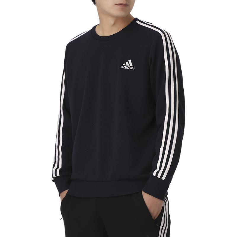 adidas Сплошной цвет с принтом логотипа, трехполосный свитшот с круглым вырезом, мужские топы, темно-синий GK9079