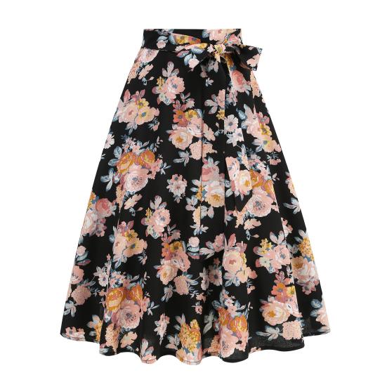 Женская юбка миди А-силуэта с высокой талией, с цветочным принтом, приталенного кроя, длиной до середины икры, для работы, отдыха и повседневной носки