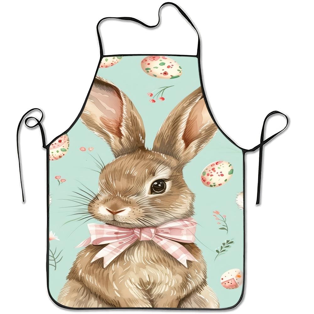 1pc Easter Bunny Print Sleeveless Polyester Apron with Bow Tie Detail - Home Kitchen Baking Floral and Holiday Design