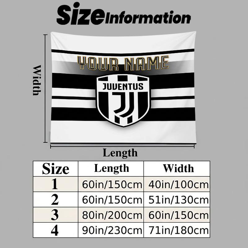 Custom Name Juventus Printed Tapestry – Wall Hanging for Bedrooms, Dorms, and Home Decor
