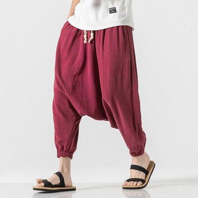 2025 Мужские однотонные широкие брюки, мужские хлопковые шаровары, мужские уличные брюки в стиле хип-хоп, мужские свободные брюки в китайском стиле