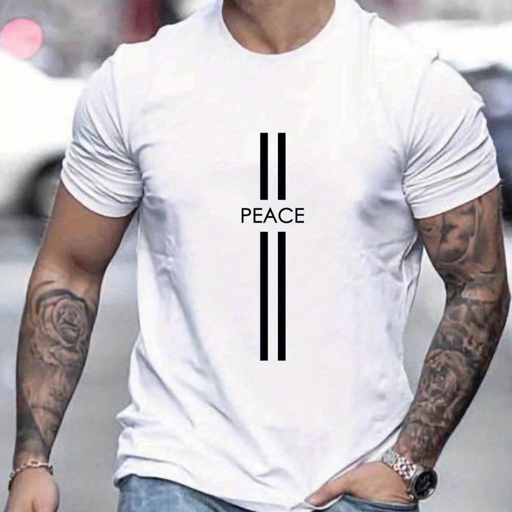 Мужская летняя свободная футболка свободного размера из 100% хлопка с принтом «Мир» с круглым вырезом и коротким рукавом
