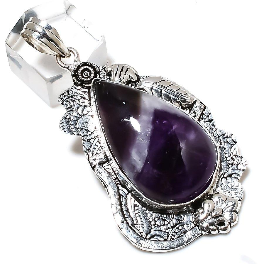 Аметист Шеврон Драгоценный камень Ручная работа Серебро 925 пробы Подвеска 2,56" j5G23