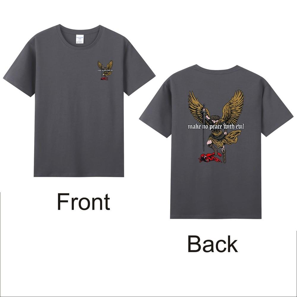 Make No Peace With Evil Archangel Michael Design Front Back Print Tshirt