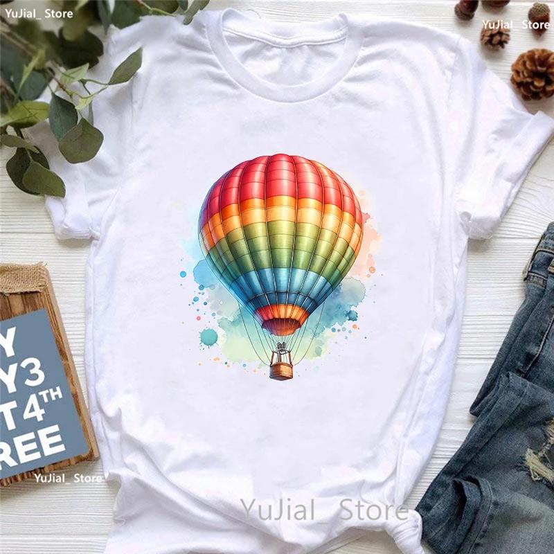 Colorful Hot Air Ballons Printed T Shirt Girls Rainbow Fashion Tshirt Unisex Clothes 2024 Summer Short Sleeve Tshirt Female
