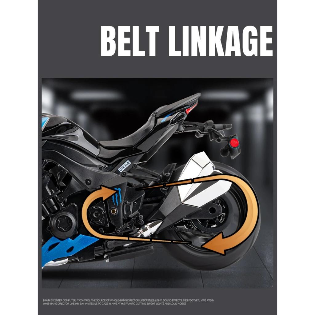 1/12 Scale Kawasaki Z1000 Street Cars Motorcycle Diecast Model Car Alloy Metal Shock Absorption Sound Light Simulation Motors for Boys