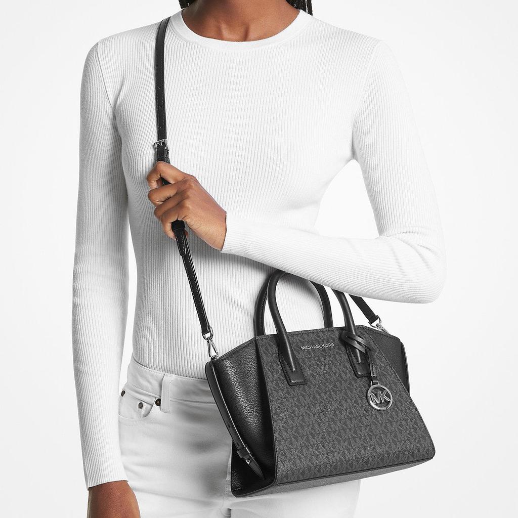 Michael Kors Тканевая сумка-тоут с покрытием и принтом логотипа, сумка через плечо, маленькая женская сумка, черная 35F1S4VM2B-BLACK