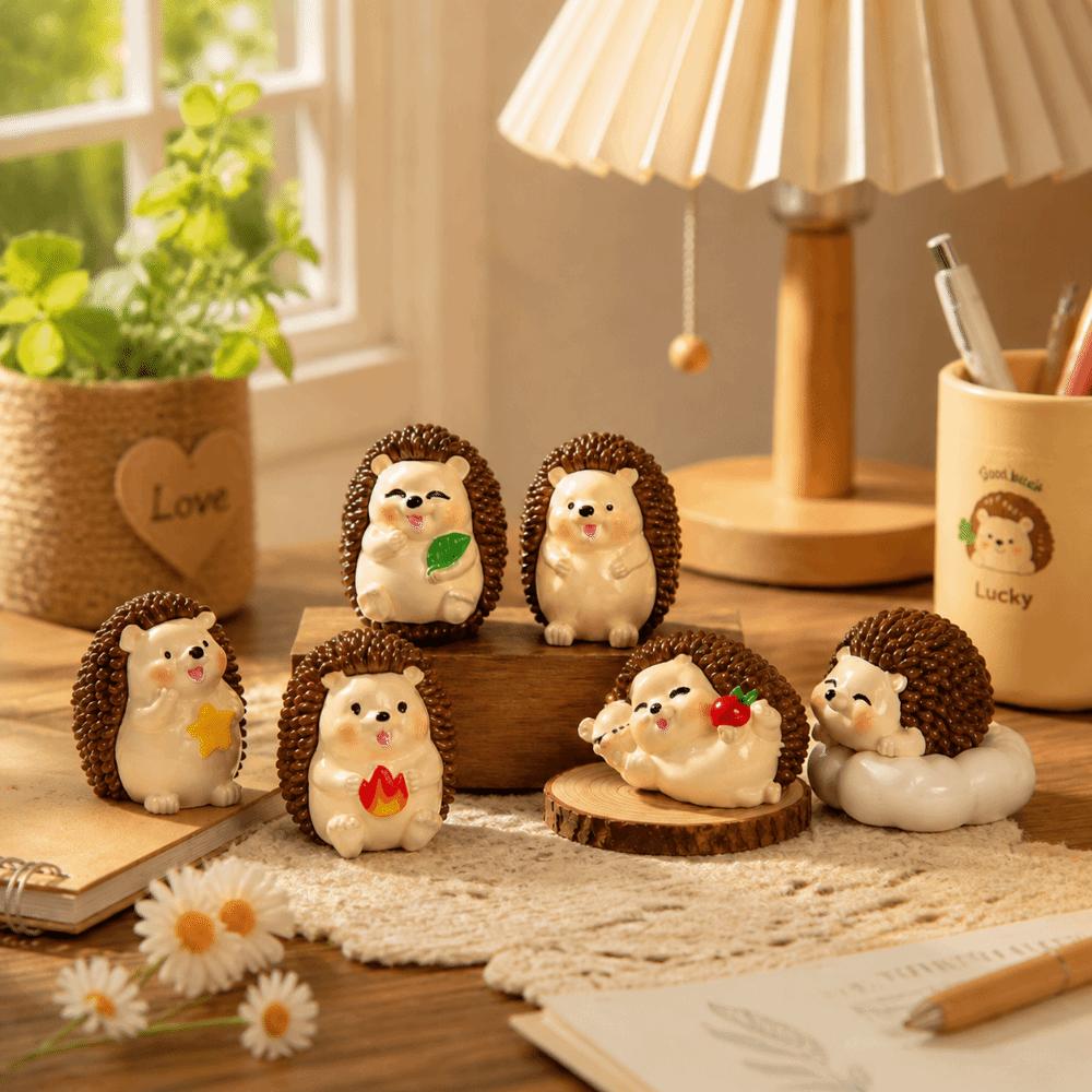 6 pcs Creative Hedgehog Figurines Resin Mini Hedgehog Sculpture Car Interior Decor