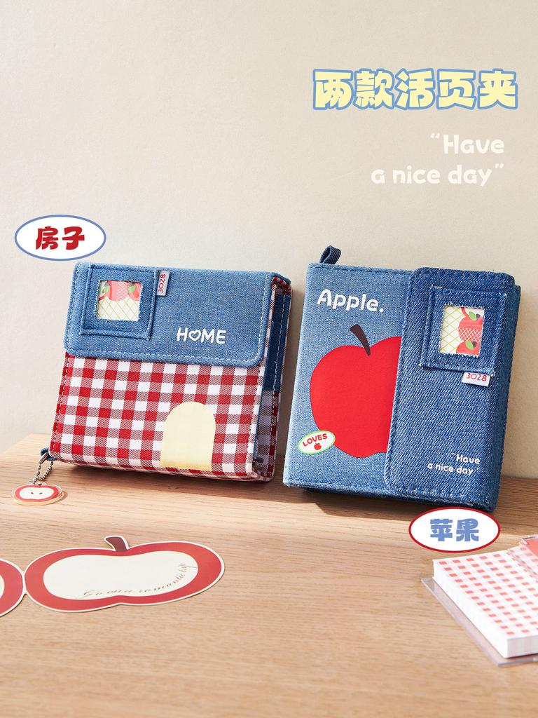 Джинсовый журнал Apple - Переплет M5 для K-pop фотокарточек 3", Polaroid, Заметок, Скрапбукинга и Хранения карточек Ins Модный блокнот