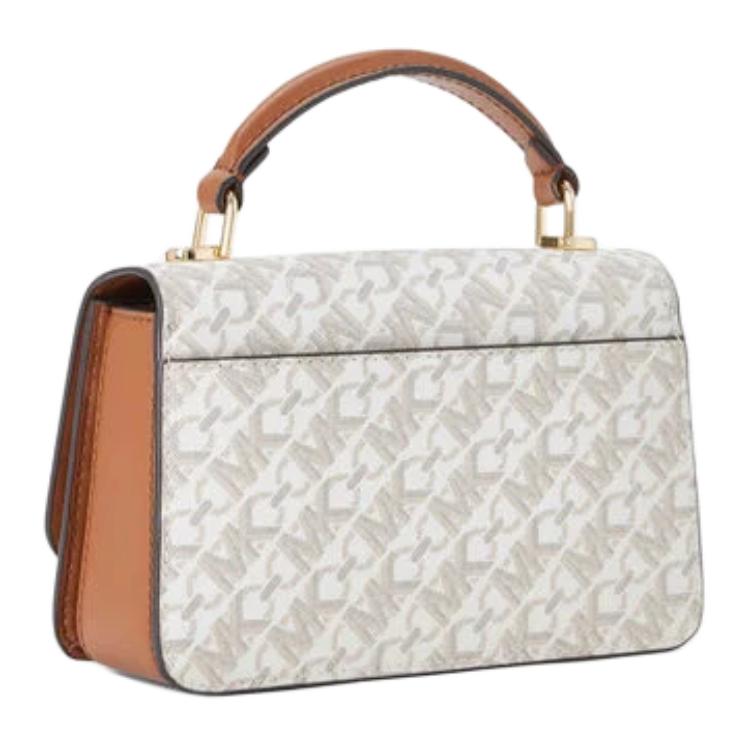 Michael Kors MK Delancey Сумка через плечо на ремне с принтом логотипа и замком, холст и кожа, маленькая женская сумка, бежевая 32T4GD8C5B099